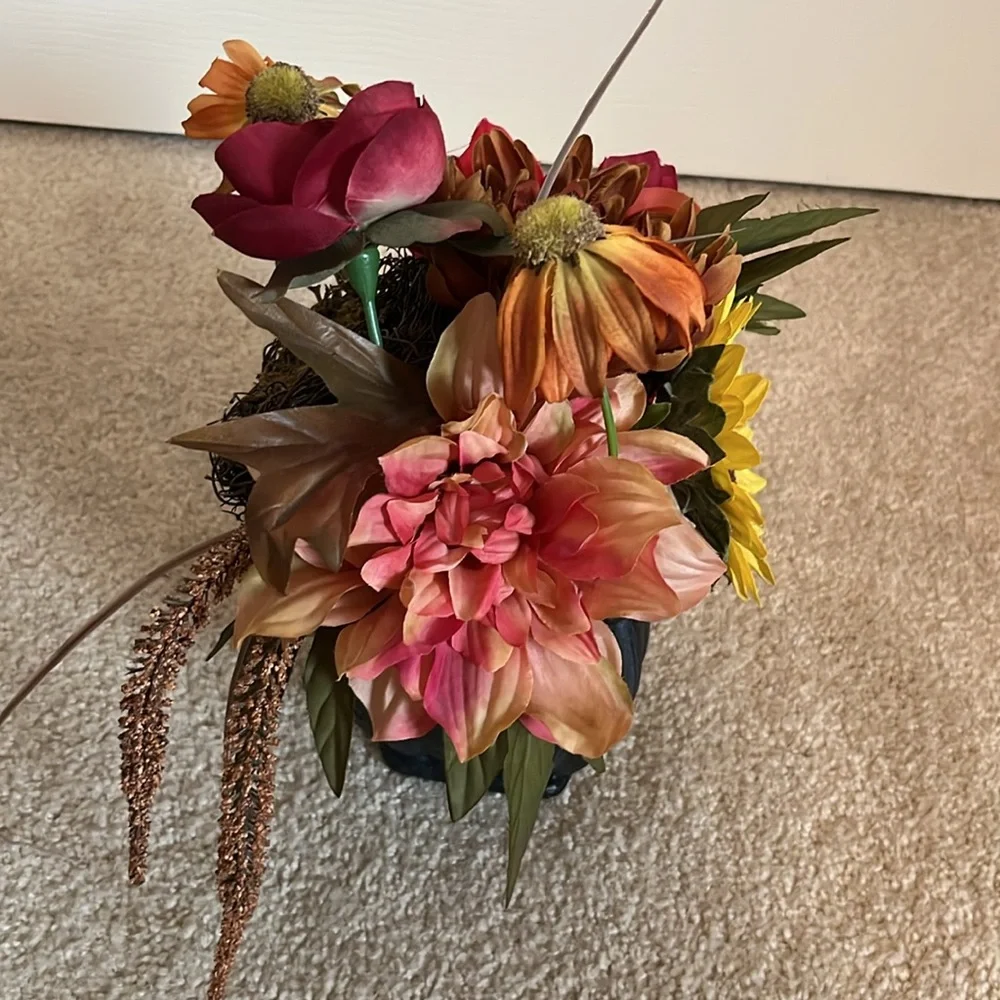 Faux Floral Arrangement in Black Vase